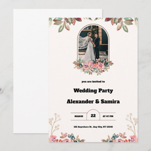 Waterverf Bruin Wedding Uitnodiging (Voorkant / Achterkant)