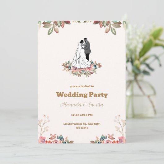 Waterverf Bruin Wedding Uitnodiging (Staand voorkant)