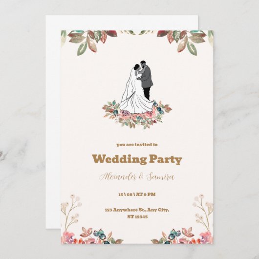 Waterverf Bruin Wedding Uitnodiging (Voorkant / Achterkant)