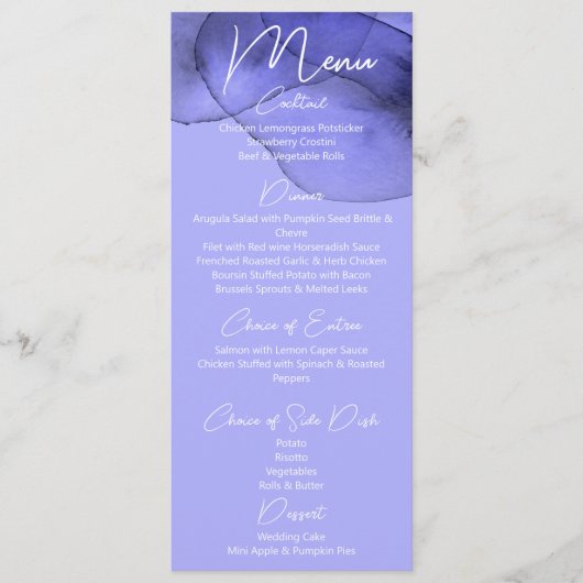 Waterverf bruinblauw lavender Wedding Menu (Voorkant)