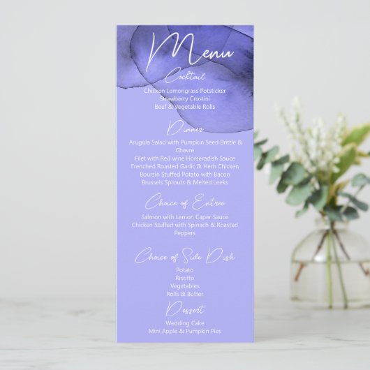 Waterverf bruinblauw lavender Wedding Menu (Staand voorkant)