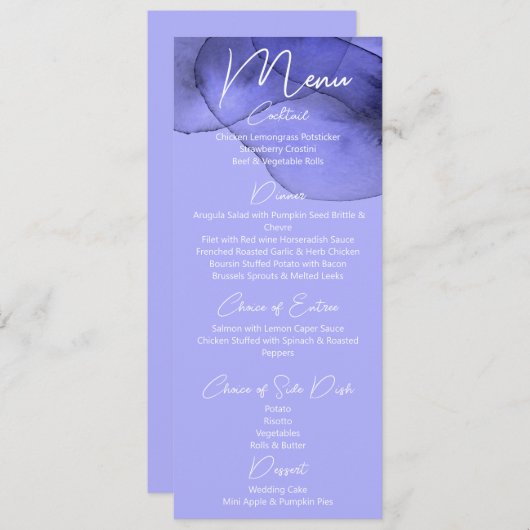 Waterverf bruinblauw lavender Wedding Menu (Voorkant / Achterkant)