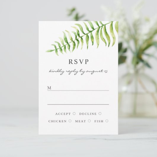 Waterverf bruinbruiloft. Woodland floral greenery RSVP Kaartje (Staand voorkant)
