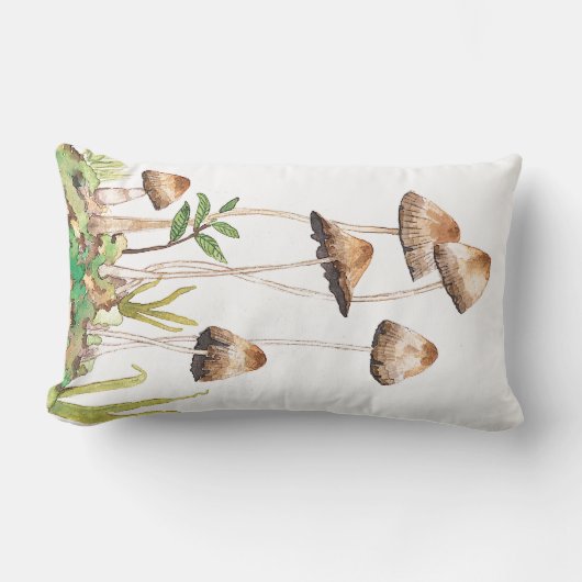 Waterverf Bruine Bospaddenstoelen Kussen (Voorkant)