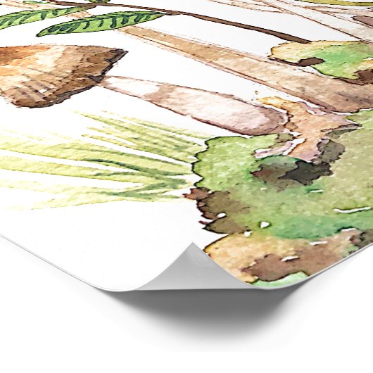 Waterverf Bruine Bospaddenstoelen Poster (Hoek)