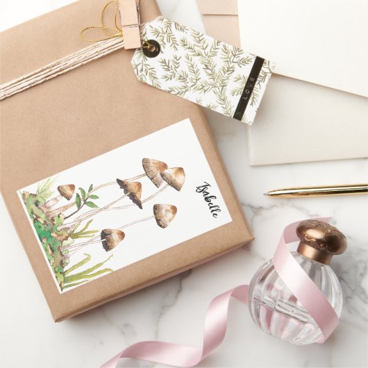 Waterverf Bruine Bospaddenstoelen Rechthoekige Sticker (Geschenken)