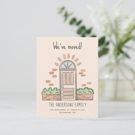 Waterverf bruine deur speelt we hebben Cream verpl Aankondigingskaart (Staand voorkant)