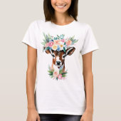 Waterverf bruine koe met bloemkroon t-shirt (Voorkant)