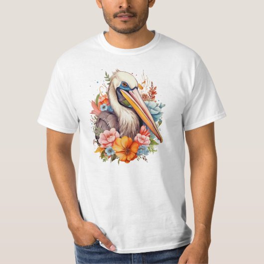 Waterverf bruine pelikaanvogel t-shirt (Voorkant)