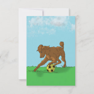 Waterverf Bruine Poedel met Voetbal Note Kaart