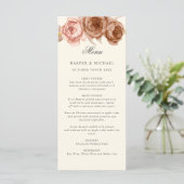 Waterverf bruine rozen monogram trouwmenu menu (Staand voorkant)