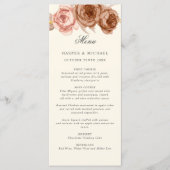 Waterverf bruine rozen monogram trouwmenu menu (Voorkant)