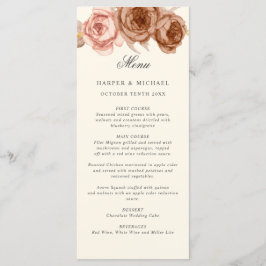 Waterverf bruine rozen monogram trouwmenu menu