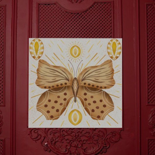 Waterverf bruine vlinder zon hemelse accenten poster