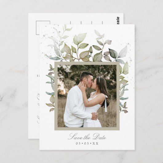 Waterverf bruinkoolfoto met datum briefkaart (Voorkant / Achterkant)