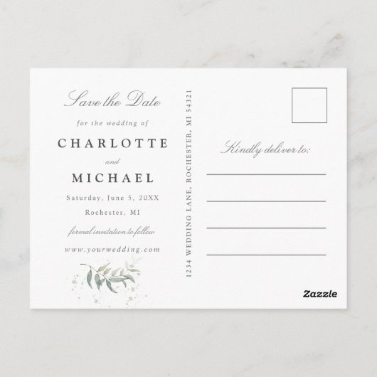 Waterverf bruinkoolfoto met datum briefkaart (Achterkant)