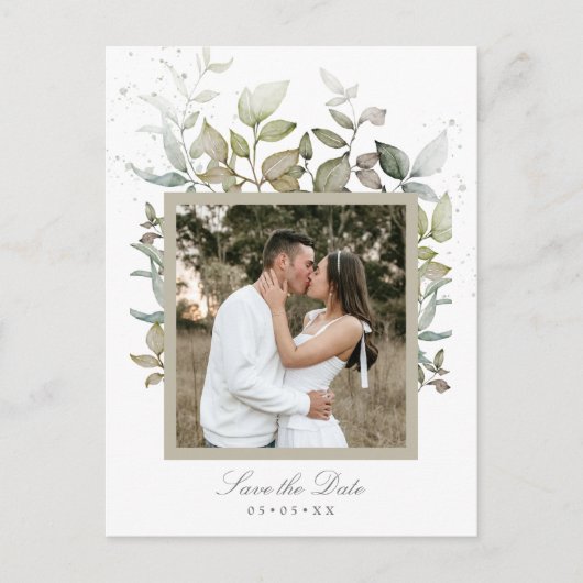 Waterverf bruinkoolfoto met datum briefkaart (Voorkant)