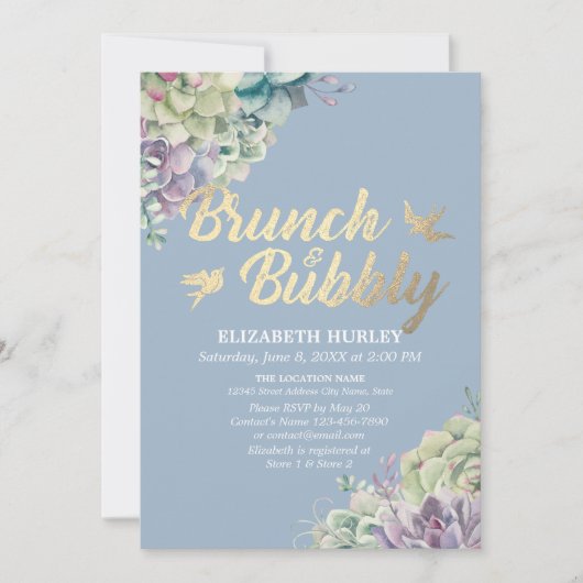 Waterverf Brunch & Bubble Vrijgezellenfeest Succul Kaart (Voorkant)