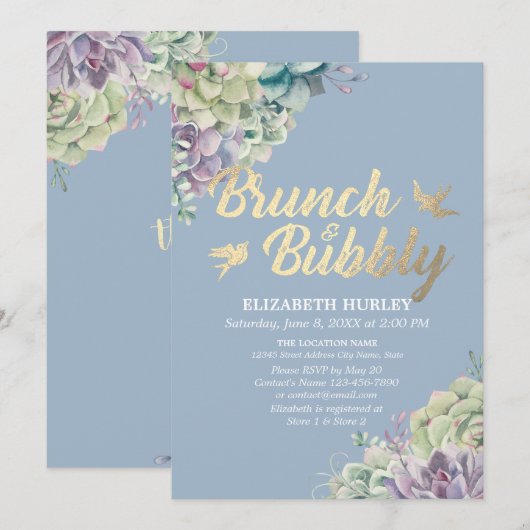 Waterverf Brunch & Bubble Vrijgezellenfeest Succul Kaart (Voorkant / Achterkant)