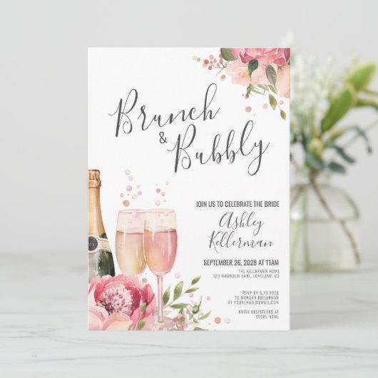 Waterverf brunch en bubbelig bloemig Vrijgezellenf Kaart (Staand voorkant)