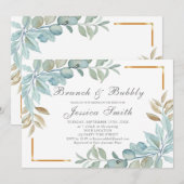 Waterverf Brunch en Bubble Invitation Kaart (Voorkant / Achterkant)