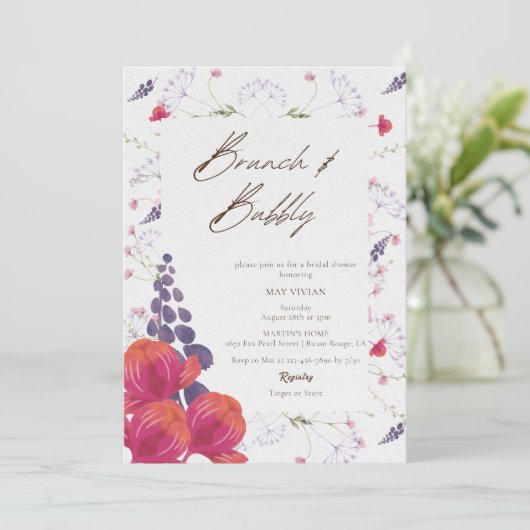 Waterverf Brunch Wildflower Vrijgezellenfeest Kaart (Staand voorkant)