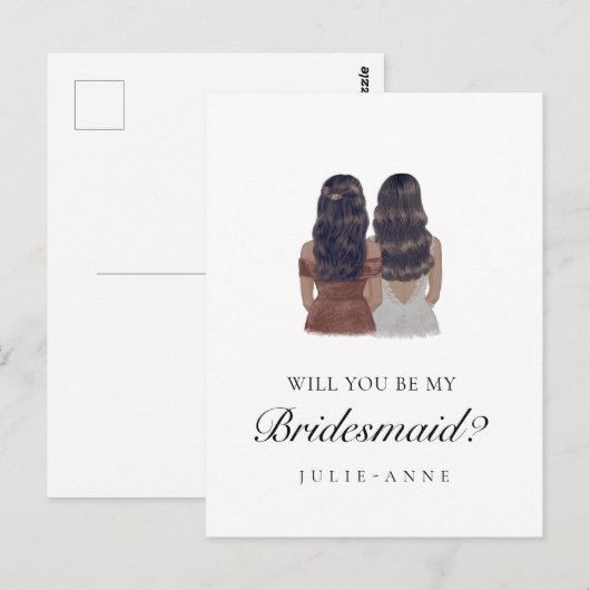 Waterverf Brunette bruidsmeisje voorstel Briefkaar Briefkaart (Voorkant / Achterkant)