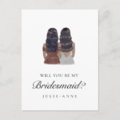 Waterverf Brunette bruidsmeisje voorstel Briefkaar Briefkaart (Voorkant)