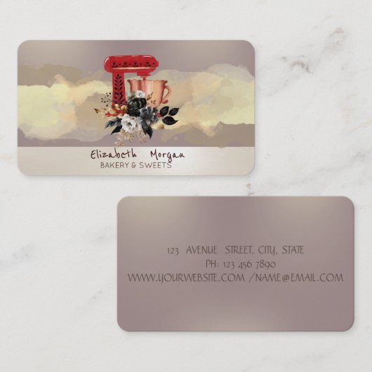 Waterverf Brush Stroke Black Flowers Cake Mixer Visitekaartje (Voorkant / Achterkant)