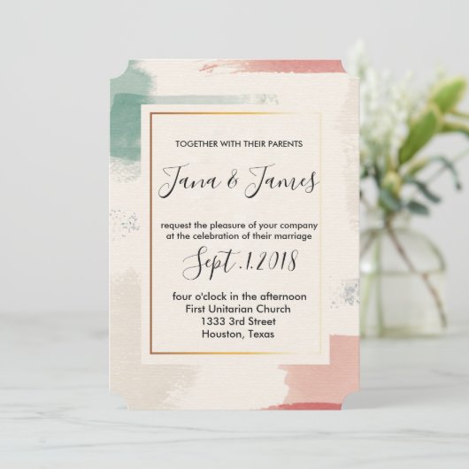 Waterverf Brush Stroke Faux Folie bruiloft Kaart (Staand voorkant)