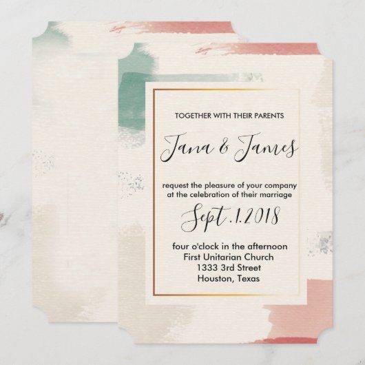 Waterverf Brush Stroke Faux Folie bruiloft Kaart (Voorkant / Achterkant)