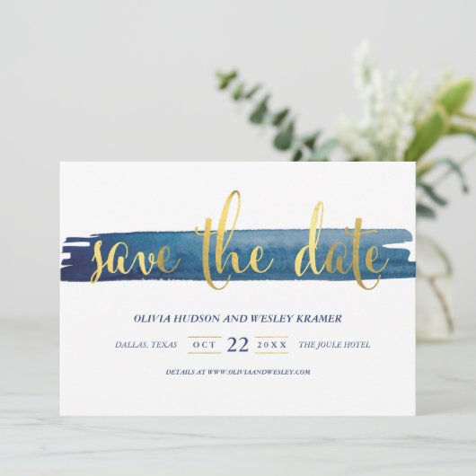 Waterverf Brush Stroke Faux Folie De datum opslaan Save The Date (Staand voorkant)