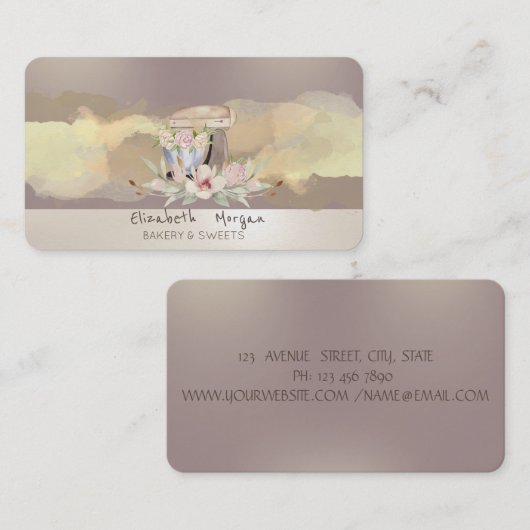 Waterverf Brush Stroke Flowers Retro Cake Mixer Visitekaartje (Voorkant / Achterkant)