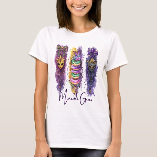 Waterverf Brushstrokes Fat Tuesday Mardi Gras T-shirt (Voorkant)