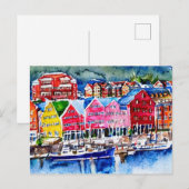 waterverf bryggen bergen noorwegen briefkaart (Voorkant / Achterkant)