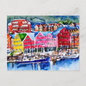 waterverf bryggen bergen noorwegen briefkaart (Voorkant)