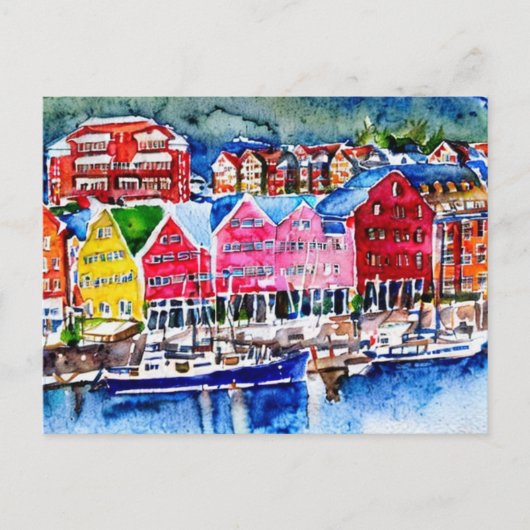 waterverf bryggen bergen noorwegen briefkaart (Voorkant)