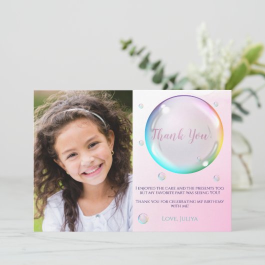 Waterverf bubbel foto Verjaardag Bedankkaart (Staand voorkant)