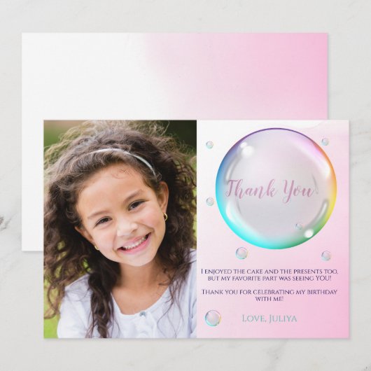 Waterverf bubbel foto Verjaardag Bedankkaart (Voorkant / Achterkant)