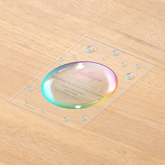 Waterverf bubbels Verjaardag Acryl Uitnodigingen (Laagn)