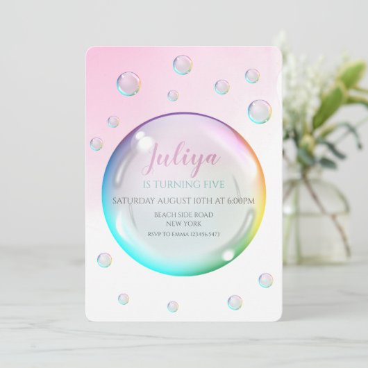 Waterverf bubbels Verjaardagsuitnodiging Kaart (Staand voorkant)