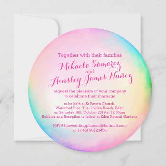 Waterverf bubble bruiloft uitnodigen kaart (Achterkant)