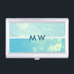 Waterverf Bubble ⎥ Monogram visitekaartje Visitekaarthouder<br><div class="desc">Waterverf ombre met bubbeleffect in prachtig tropisch zee blauw met aangepast monogram in sans serif font</div>