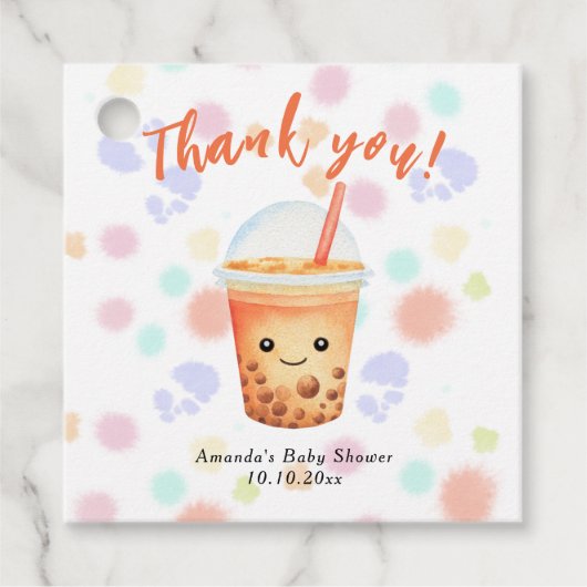 Waterverf Bubble Tea Baby shower Bedankt Bedankjes Labels (Voorkant)