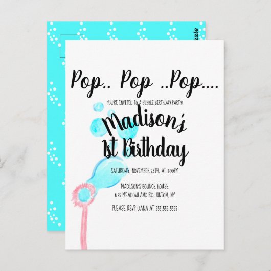 Waterverf Bubble Wand Pop Pop Birthday Briefkaart (Voorkant / Achterkant)