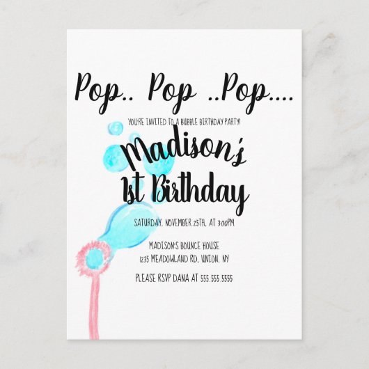 Waterverf Bubble Wand Pop Pop Birthday Briefkaart (Voorkant)