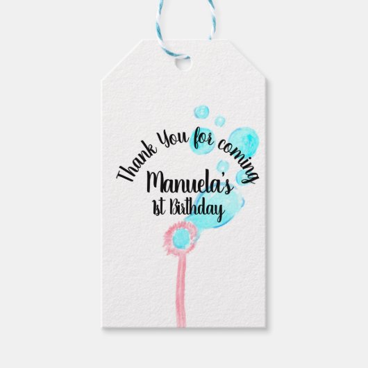 Waterverf Bubble Wand Pop Pop Birthday Cadeaulabel (Voorkant)