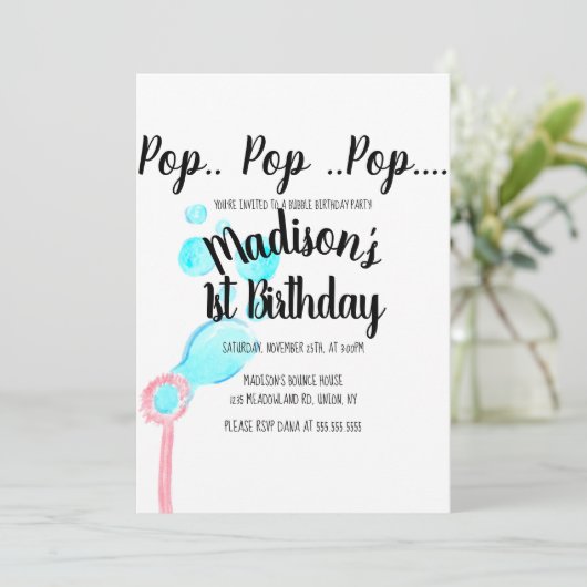 Waterverf Bubble Wand Pop Pop Birthday Kaart (Staand voorkant)