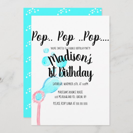 Waterverf Bubble Wand Pop Pop Birthday Kaart (Voorkant / Achterkant)