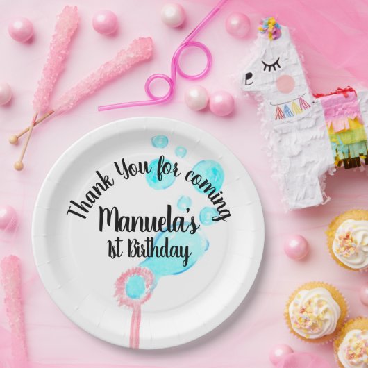 Waterverf Bubble Wand Pop Pop Birthday Papieren Bordje (Feest)